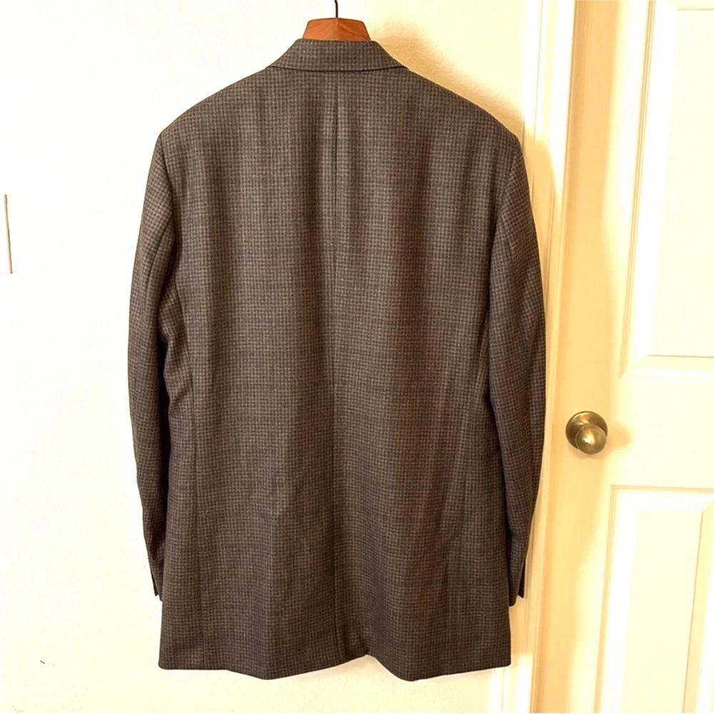 Oscar De La Renta 46XL Wool Cashmere Brown Houndstooth Blazer Sport Coat